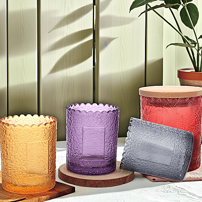 Embossed Glass Candle Jar (250ml with Bamboo Lid)