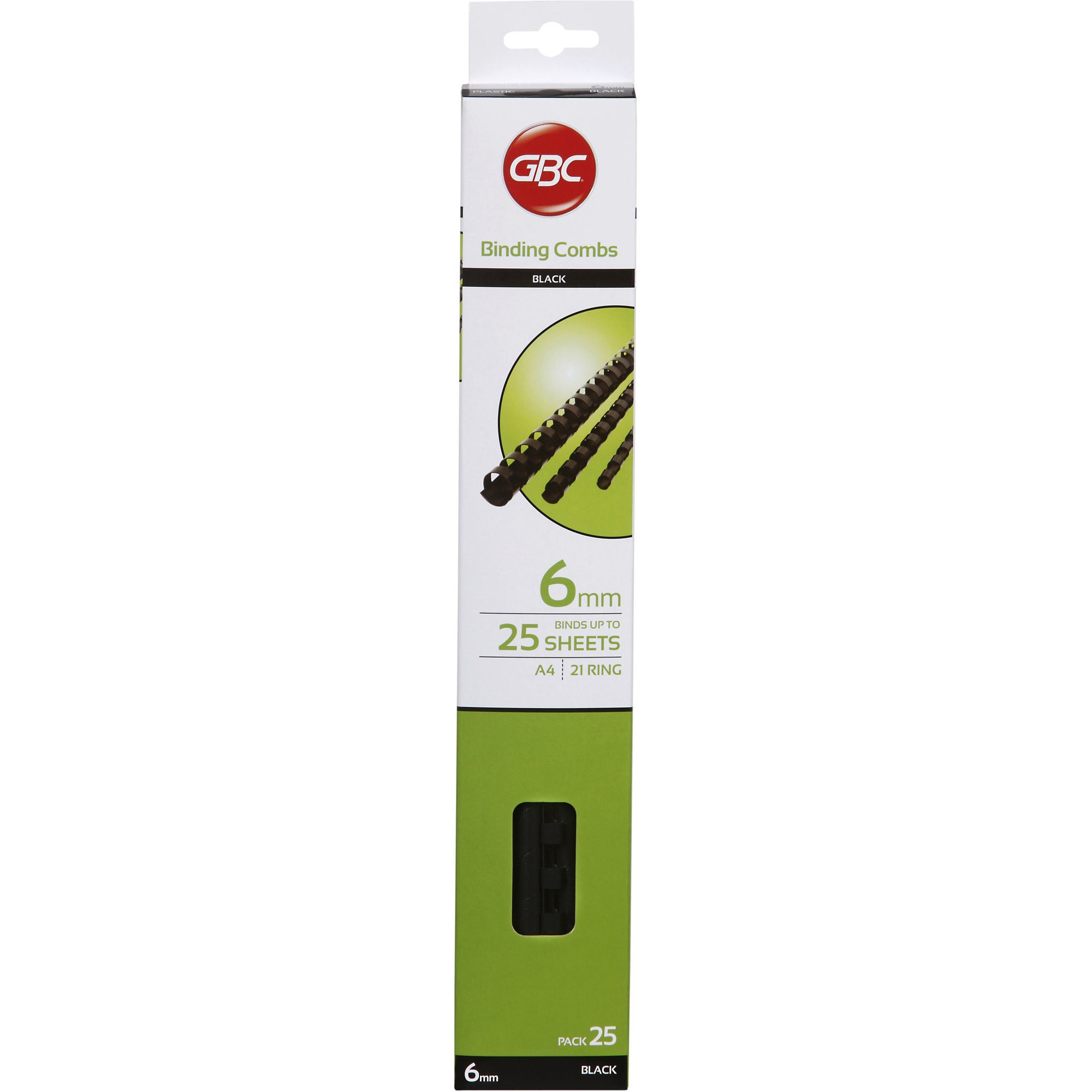 GBC Plastic Binding Comb 6mm 21 Loop 25 Sheets Capacity Black Pack  Of 25