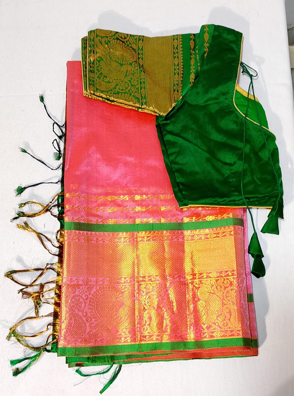 C157: Ready To Ship Beautiful Mangalagiri Saree With Stitched Blouse