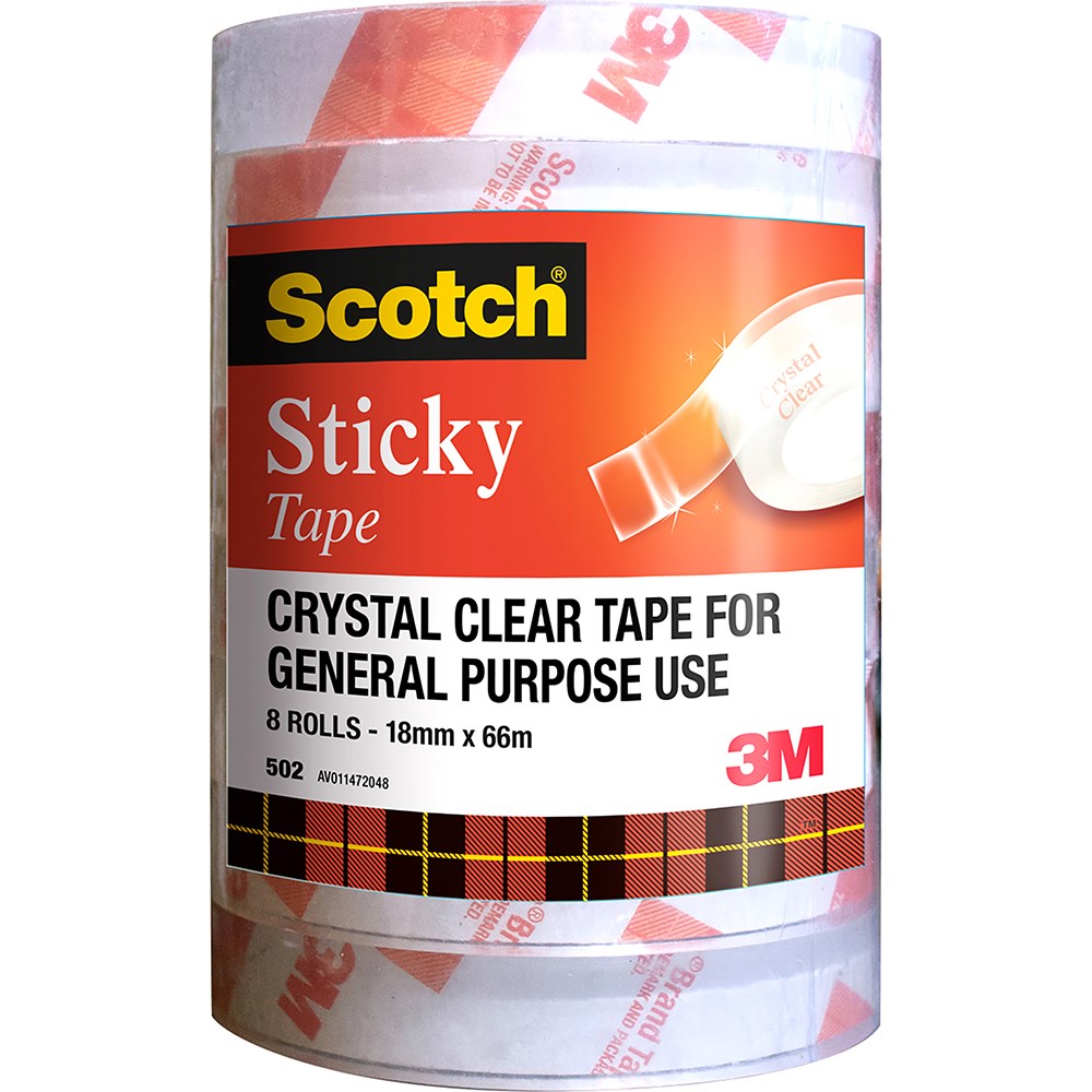 Scotch 502 Sticky Tape Crystal Clear 18mmx66m Pack of 8