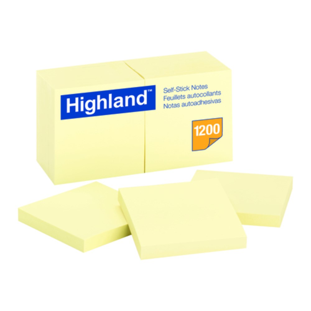 Highland Stick On Notes 6549 76x76mm Yellow Pack 12