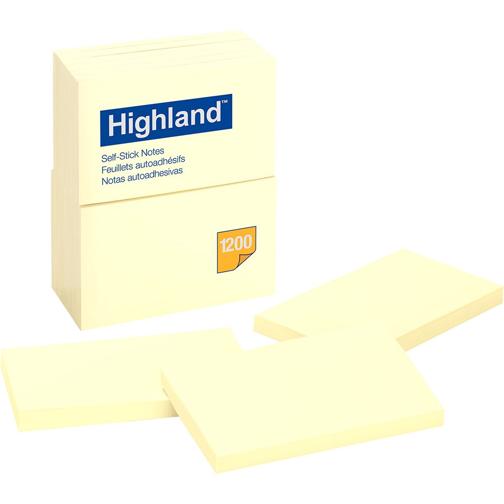 Highland Stick On Notes Recycled Yellow 76mm X 127mm 6559 Pack 12