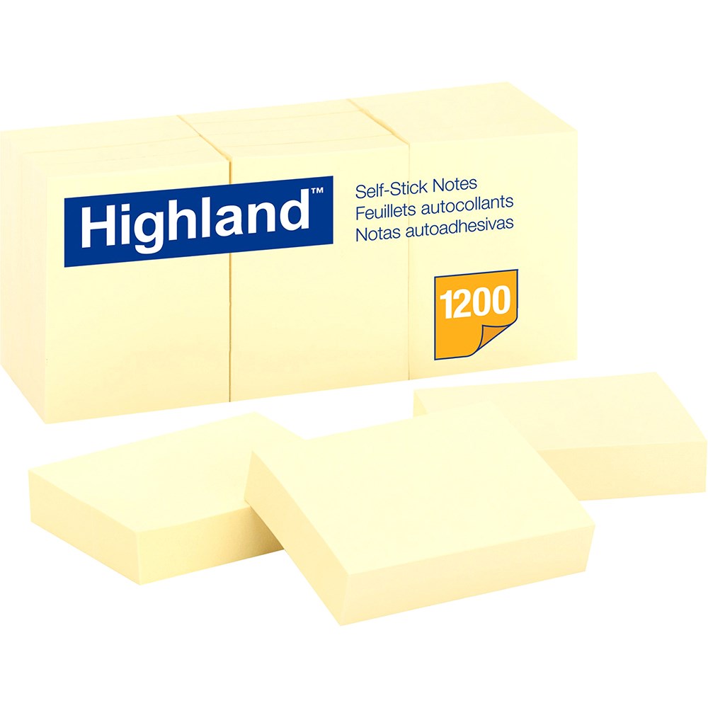 Highland Stick On Notes Recycled Yellow 38x50mm 6539 Pack 12
