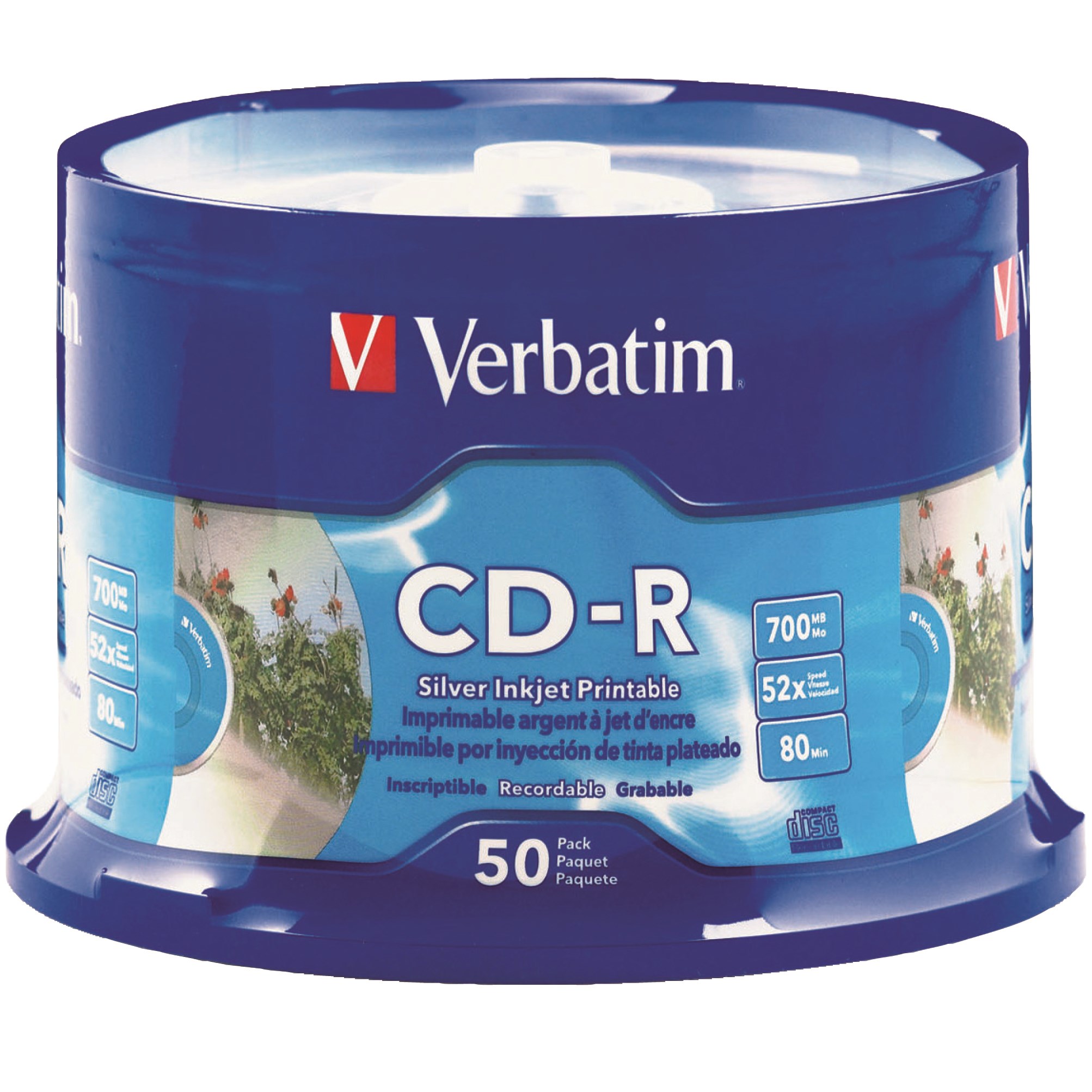 Verbatim Recordable CD-R 80Min 700MB 52X Inkjet Printable Pack  Of 50 Silver