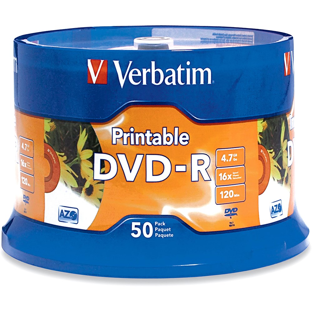 Verbatim Recordable DVD-R 120Min 4.7GB 16X Inkjet Printable Pack  Of 50 White