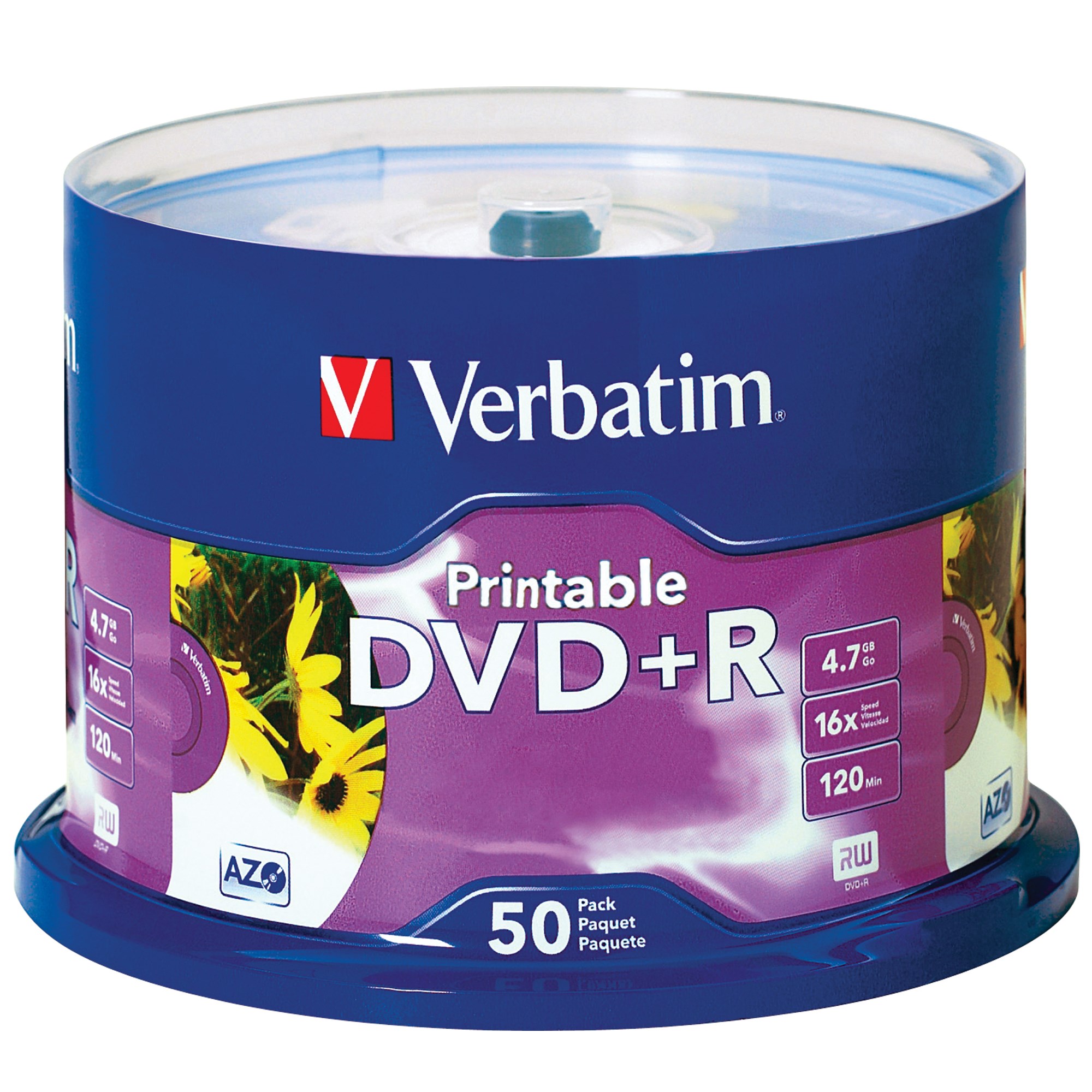 Verbatim Recordable DVD+R 120Min 4.7GB 16X Printable Inkjet Pack  Of 50 White