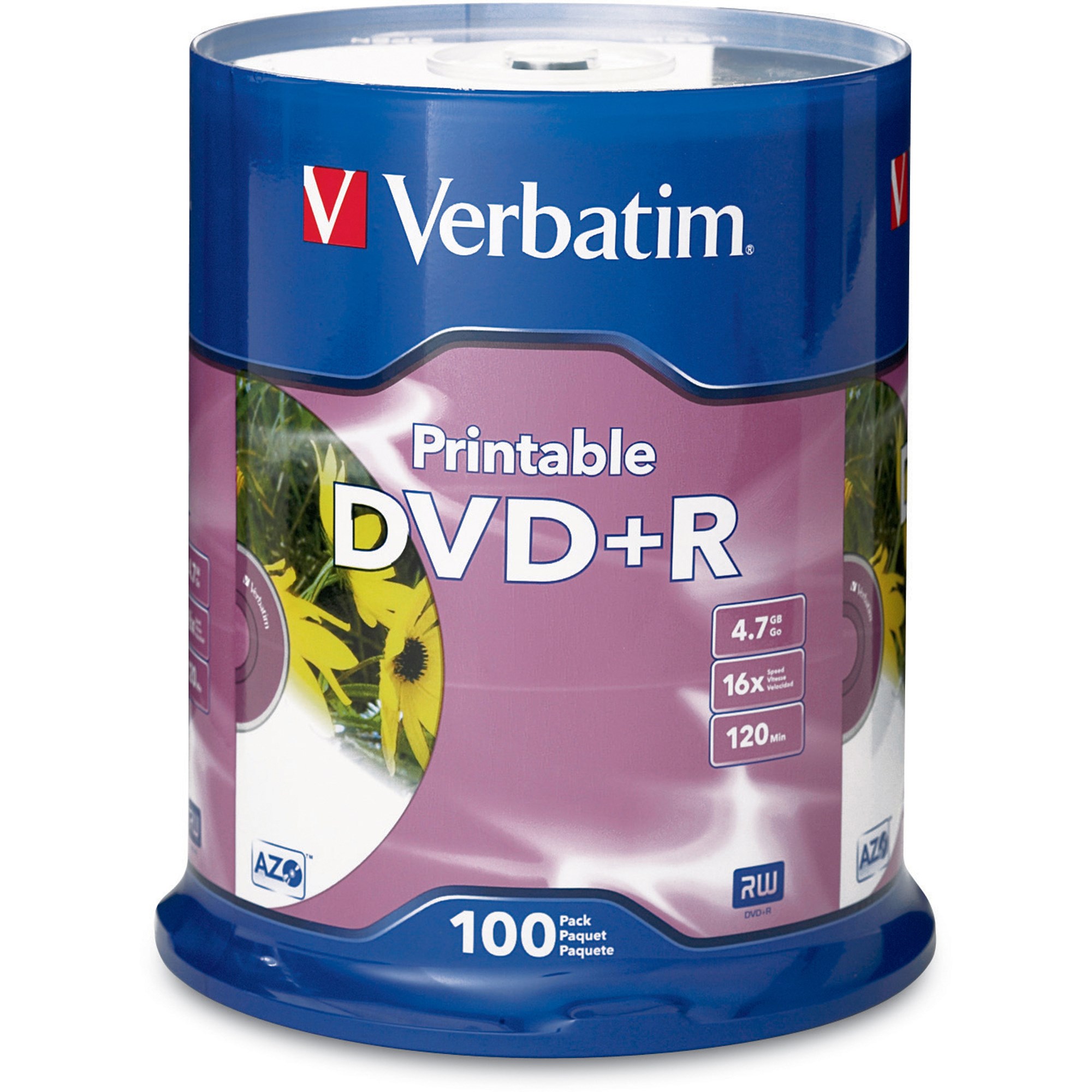 Verbatim Recordable DVD+R 120Min 4.7GB 16X Printable Inkjet Pack  Of 100 White
