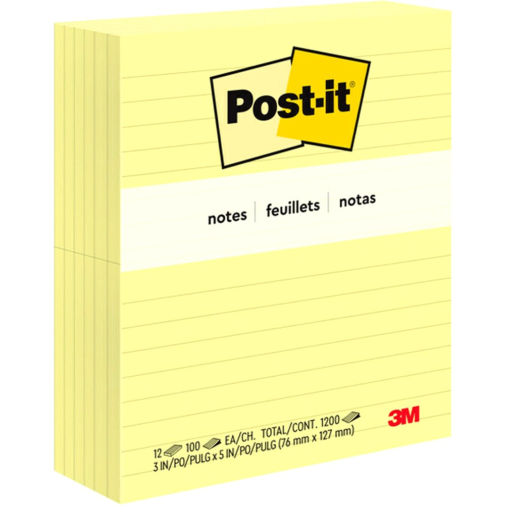 Post-It 635 Notes Original 76x127mm Lined Yellow 100 Sheets Pack  of 12