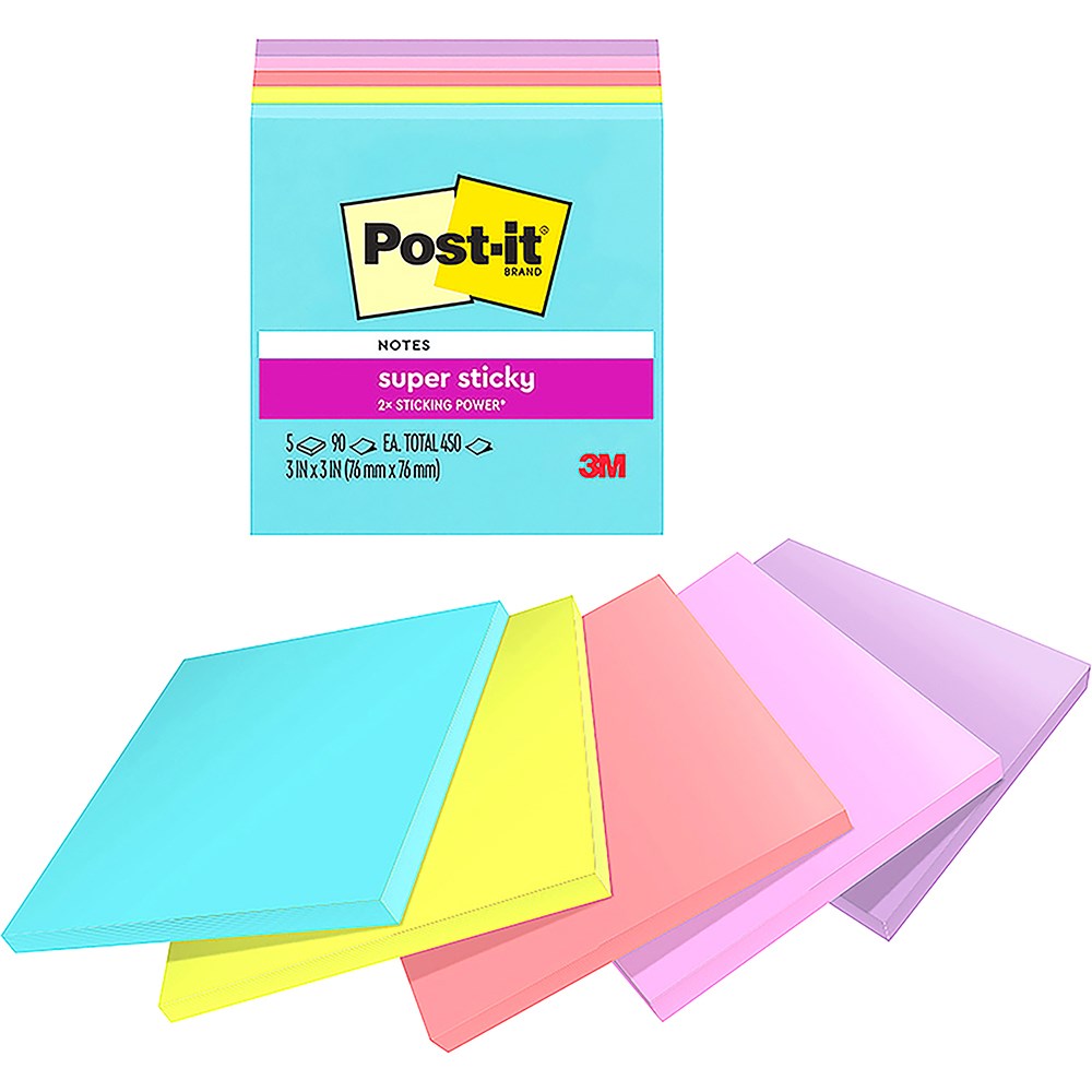 Post-It 654-5SSMIA Super Sticky Notes 76mmx76mm Supernova Neons Pack of 5