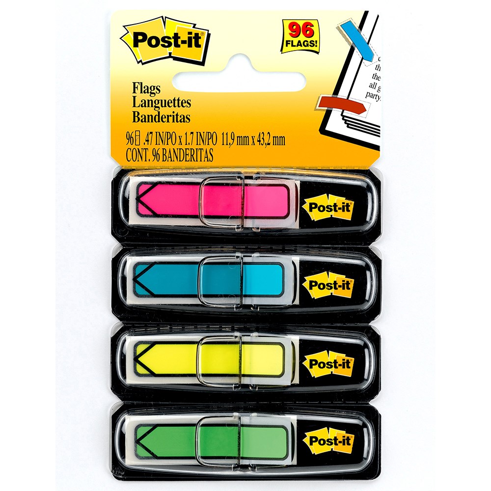 Post-It 684-ARR4 Arrow Flags 12x45mm Bright Blue Green Pink Yellow Pack  of 96