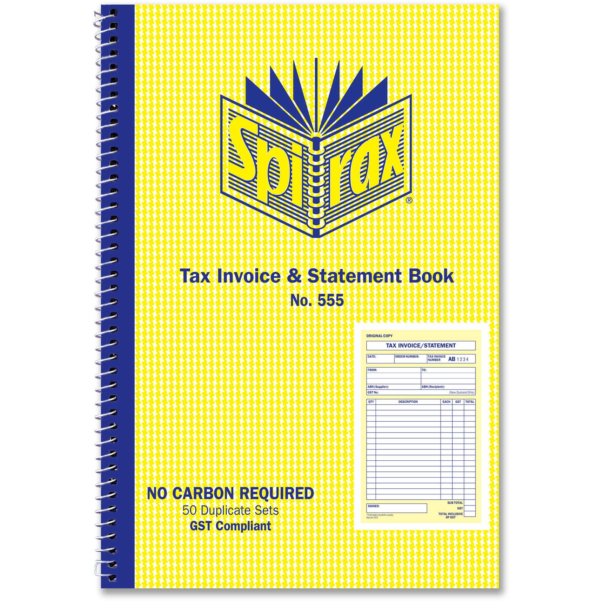 Spirax 555 Tax Invoice & Statement Book Carbonless 50 Duplicate Sets Side Opening