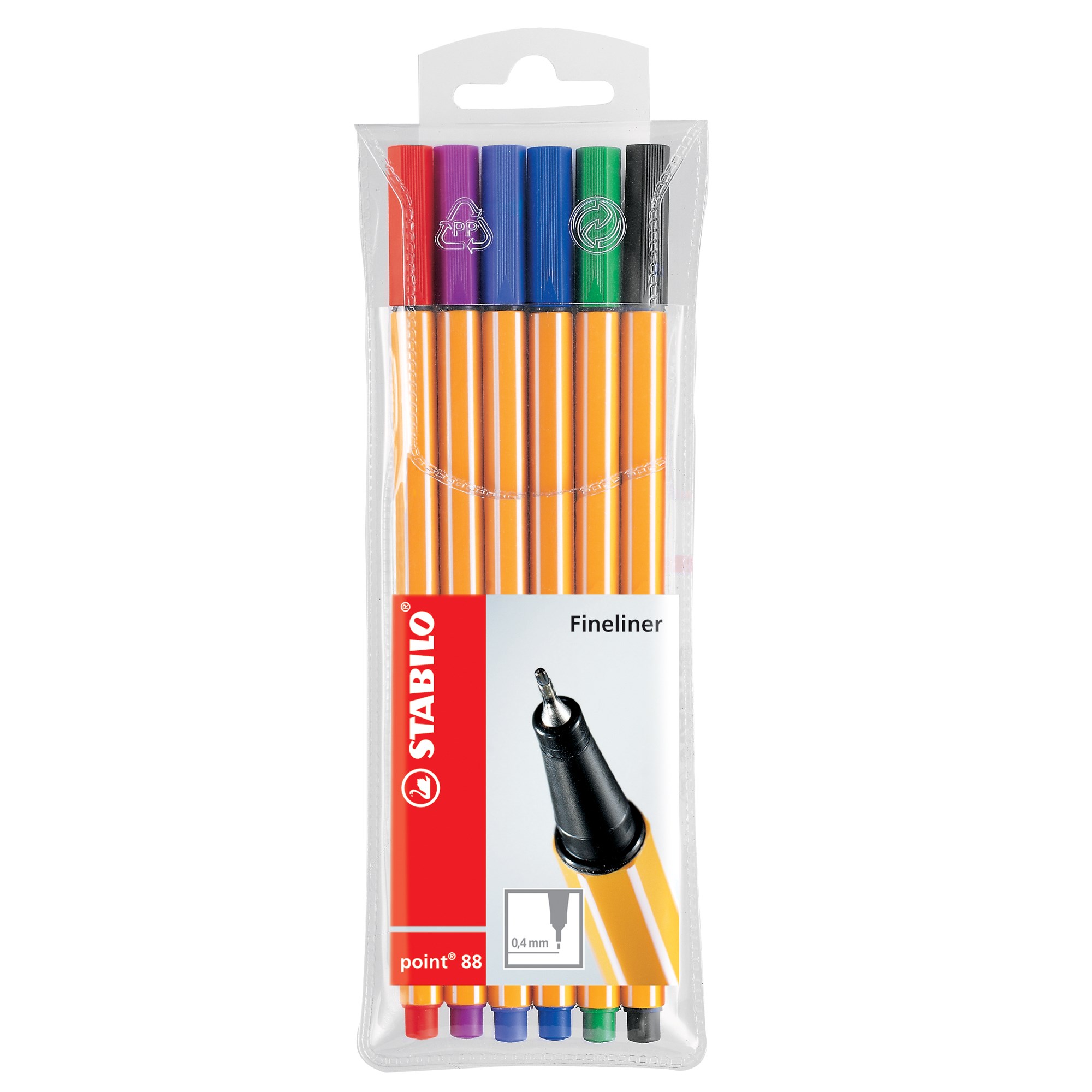 Stabilo Point 88 Fineliner Pen Fine 0.4mm Assorted Colours Wallet Of 6