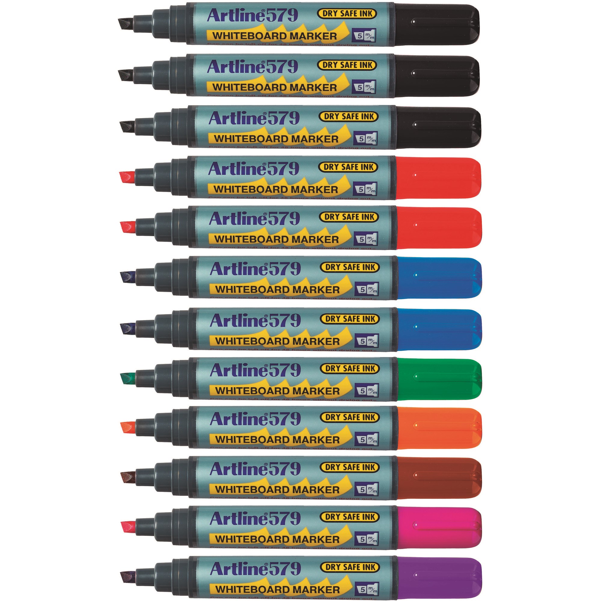 Artline 579 Whiteboard Markers Chisel 2-5mm 8 Assorted Colours Pack Of 12