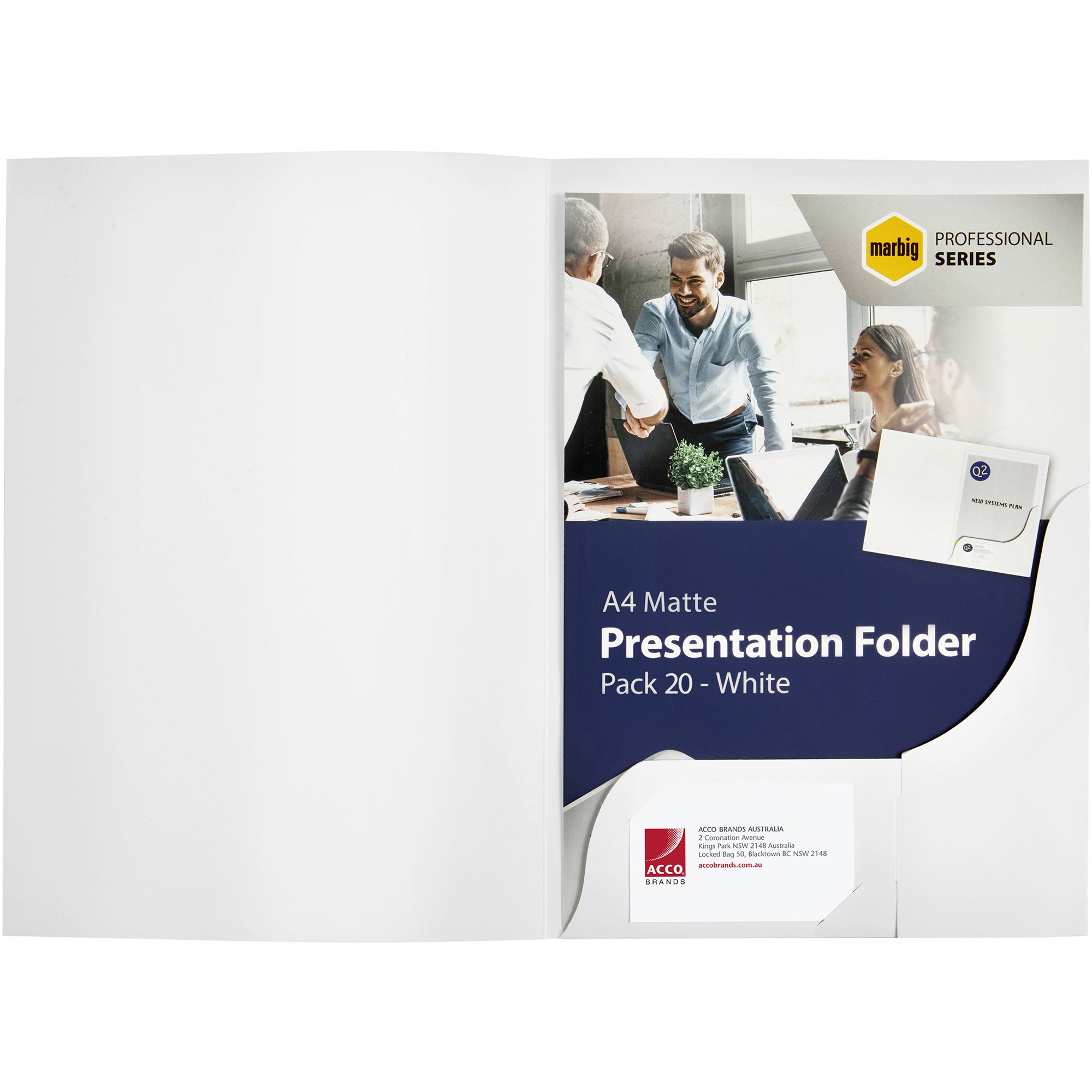 Marbig Professional Series Presentation Folders A4 Matte White Pack  Of 20