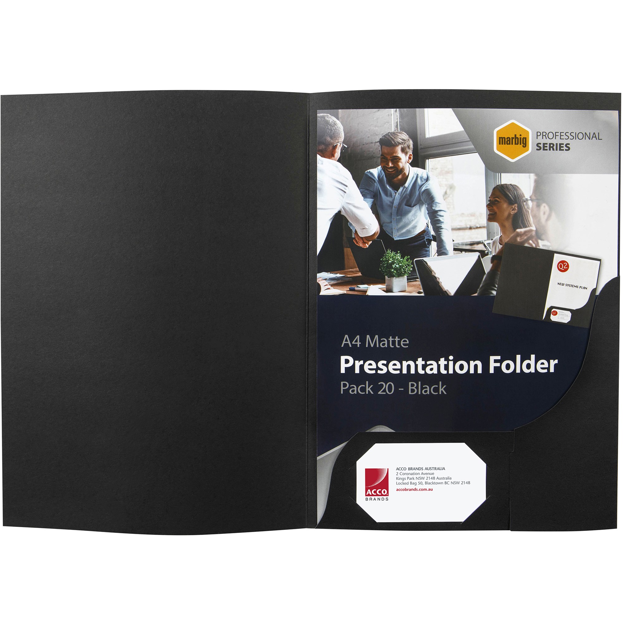 Marbig Professional Series Presentation Folders A4 Matte Black Pack Of 20