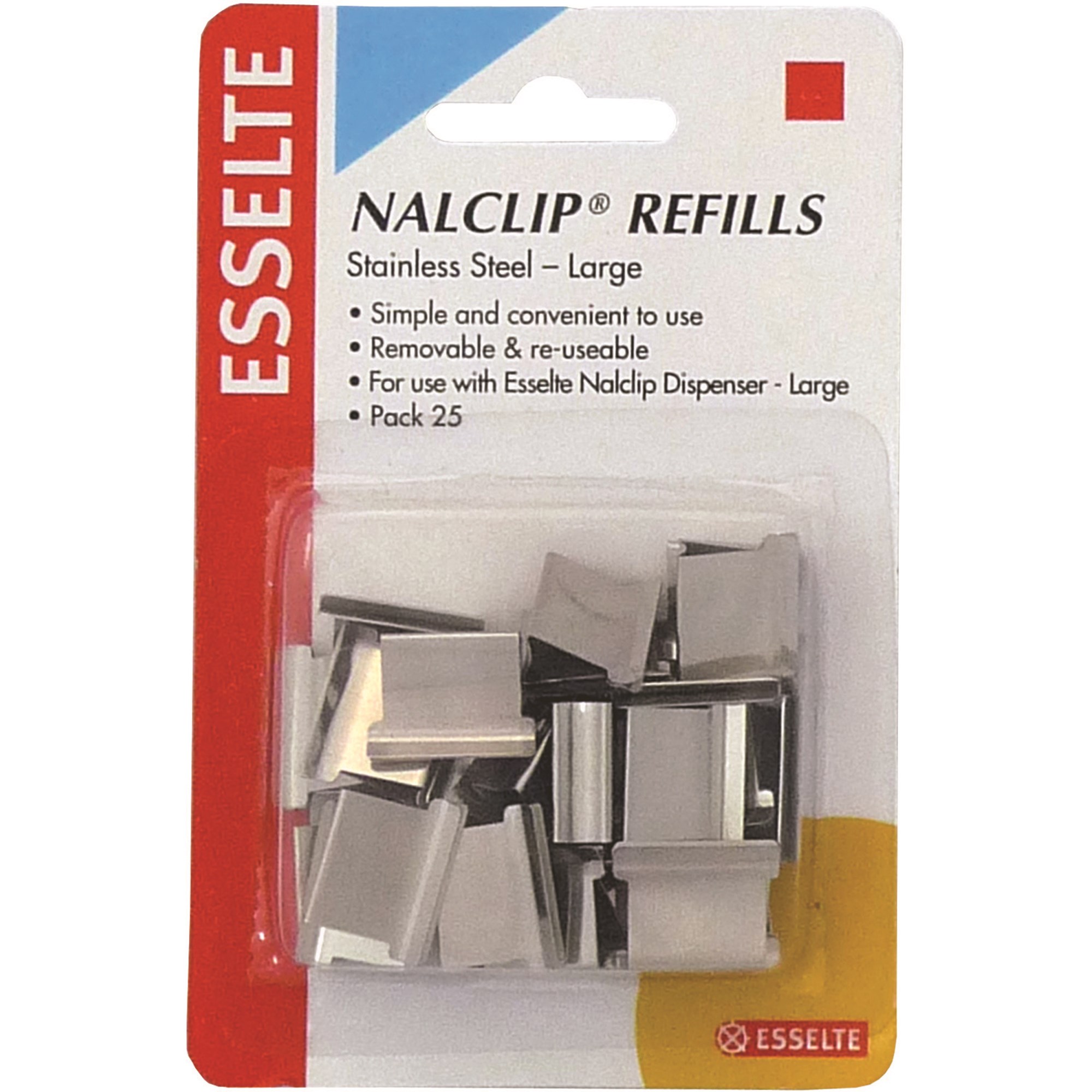 Esselte Nalclip Refills Large Stainless Steel 60 Sheet Capacity Pack  Of 25 Silver