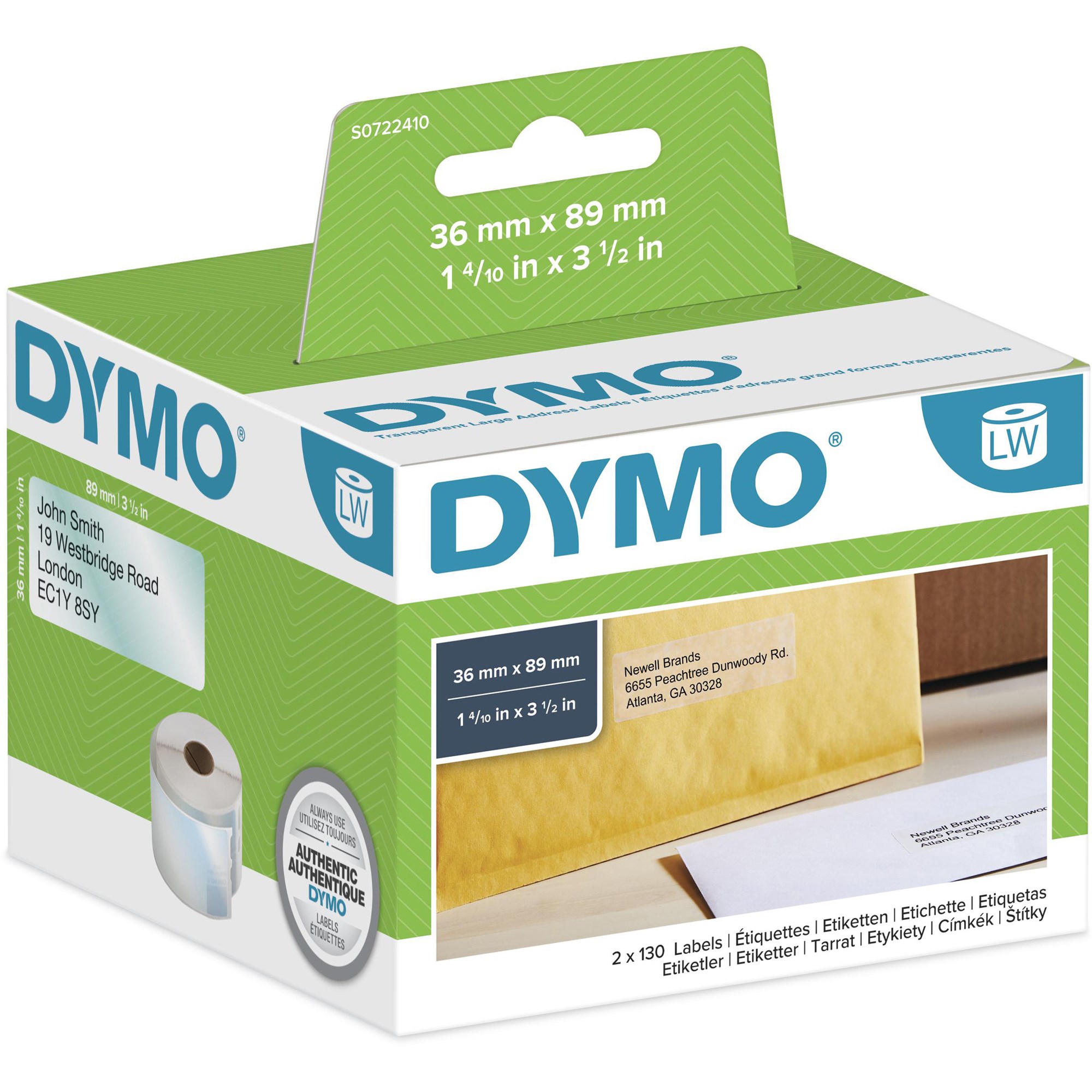 Dymo SD99013 Labelwriter Labels 36mmx89mm Large Address Clear Box  of 260