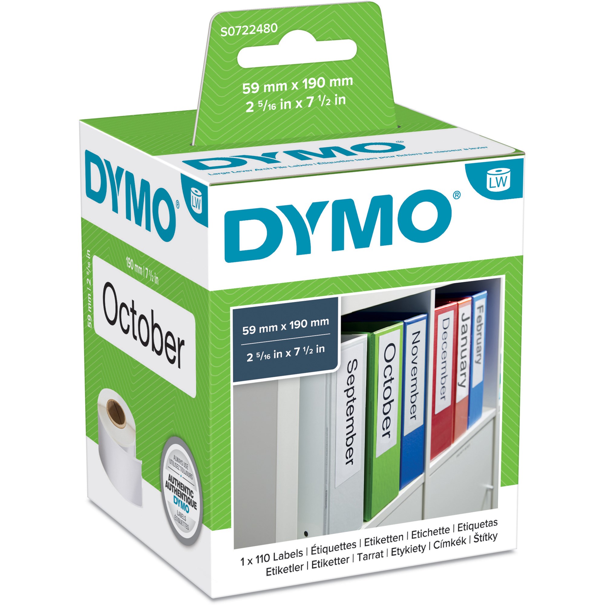 Dymo SD99019 Labelwriter Labels 59x190mm Lever Arch Paper White Box  of 100