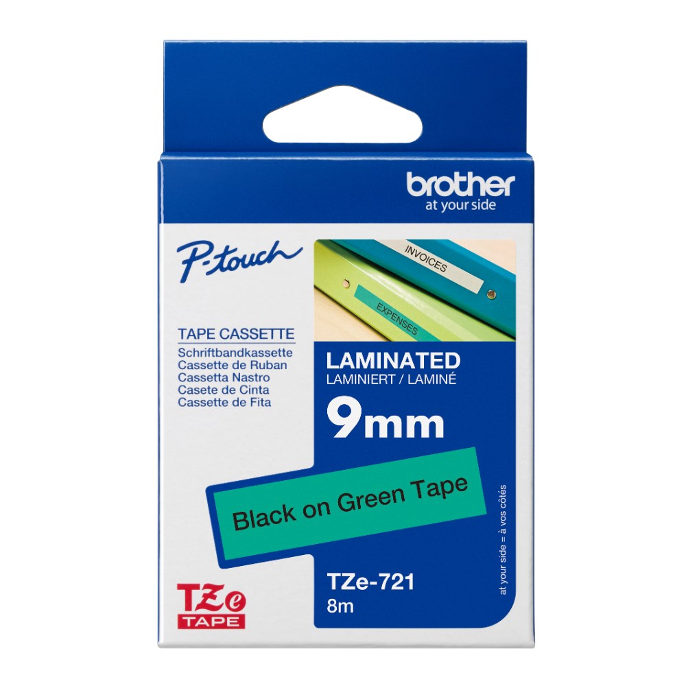 Brother TZE-721 P-Touch Tape 9mmx8m Black on Green