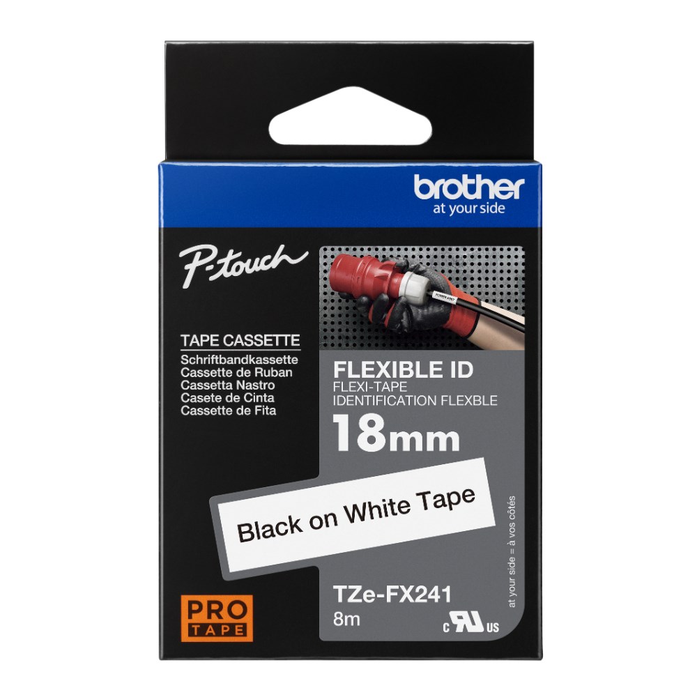 Brother TZE-FX241 P-Touch Tape 18mmx8m Black on White Flexible ID Labelling