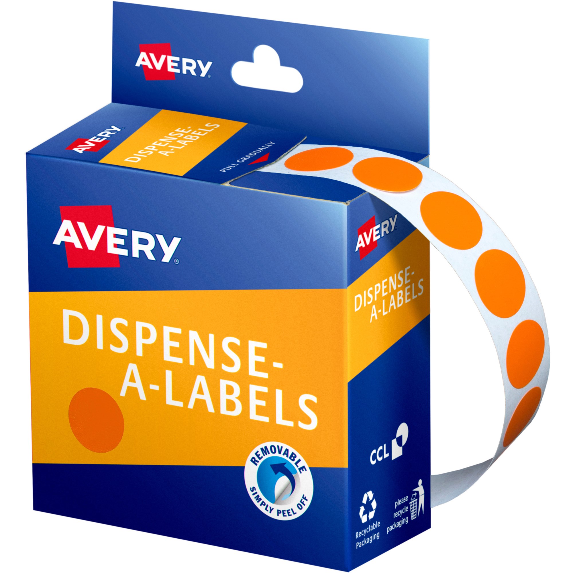 Avery Removable Dispenser Labels 14mm Round Orange Pack  Of 1050