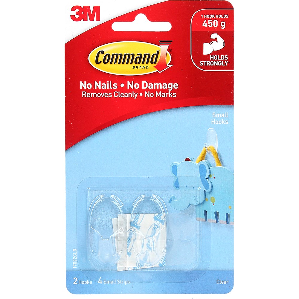 Command 17092Clr Clear Hook Small Hooks Clear Pack Of 2