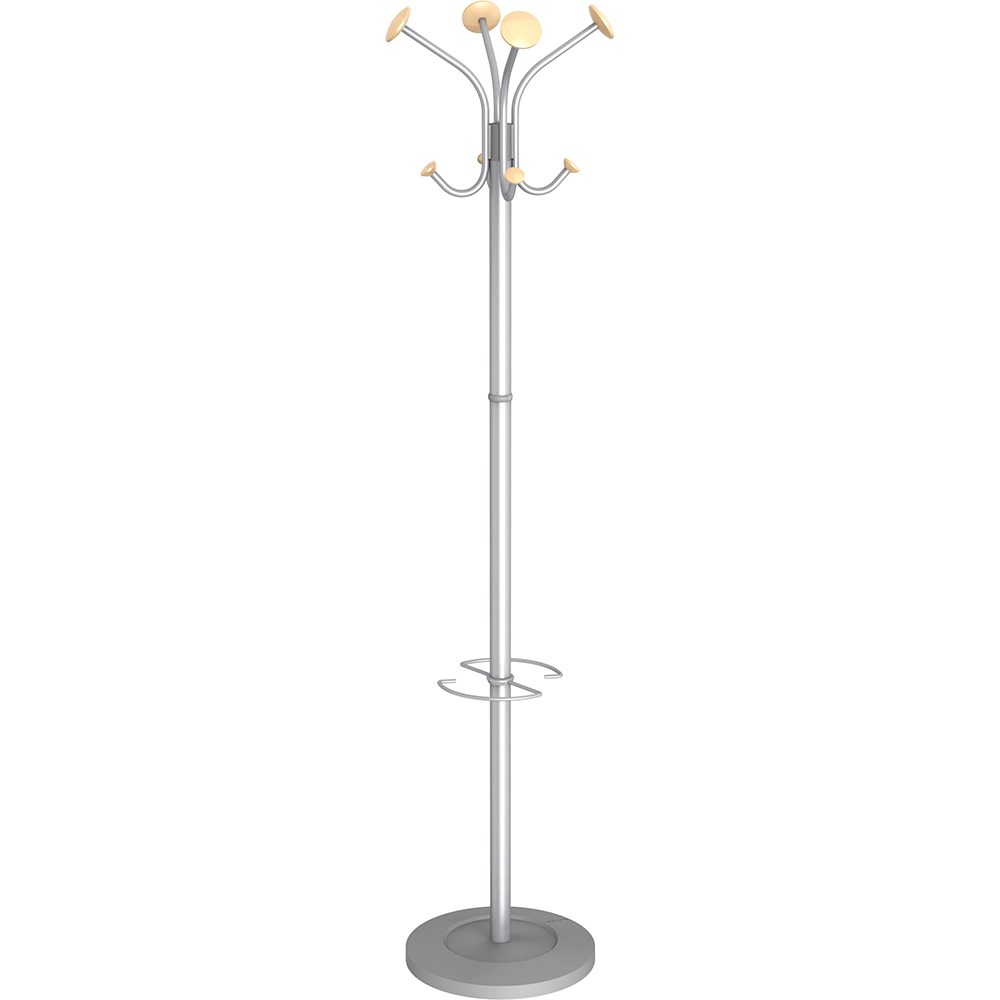 Alba Stily Coat Rack 8 Hook Silver Metal Stand With Wooden Hook Knobs