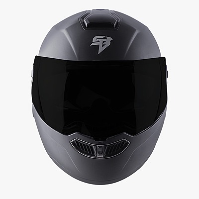 STEELBIRD SBA-8 ISS GLOSSY H.GREY WITH BLACK SPOILER C/V 580 MM WITH EXTRA SMOKE VISOR