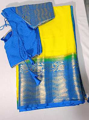 C234: Ready To Ship Beautiful Mysore Crepe Saree With Stitched Blouse