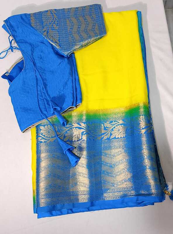 C234: Ready To Ship Beautiful Mysore Crepe Saree With Stitched Blouse
