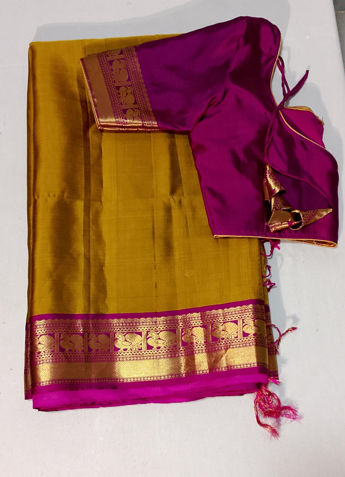 C171: Ready To Ship Beautiful Moonga Crepe Silk Saree With Stitched Blouse