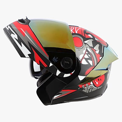 STEELBIRD SBA-8 ISS SHARKY GLOSSY BLACK/RED C/V 580 MM WITH EXTRA SMOKE VISOR & BLACK SPOILER
