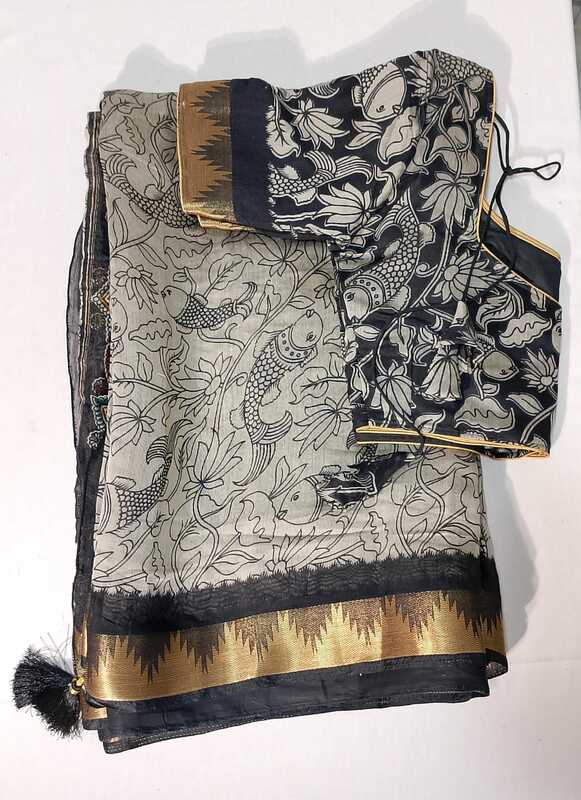 C248: Ready To Ship Beautiful Kalamkari Saree With Stitched Blouse C248: Ready To Ship Beautiful Kalamkari Saree With Stitched Blouse