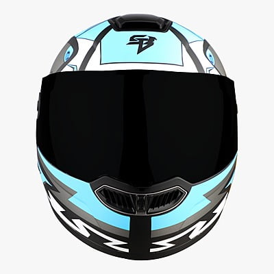 STEELBIRD SBA-8 ISS SHARKY MAT BLACK/JAZZ BLUE C/V 580 MM WITH EXTRA SMOKE VISOR & BLACK SPOILER