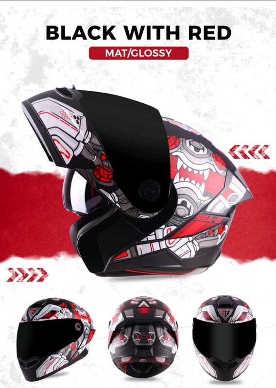STEELBIRD SBA-8 ISS DIZIMON GLOSSY BLACK/RED C/V 580 MM WITH EXTRA SMOKE VISOR
