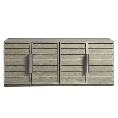 Modern Grey Washed Sideboard | Coastal Media Console with Slatted Doors