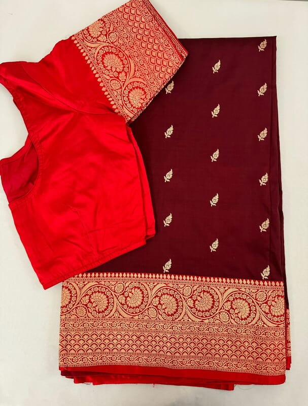V116:Pure Banarasi Katan silk saree with stitched blouse V116:Pure Banarasi Katan silk saree with stitched blouse