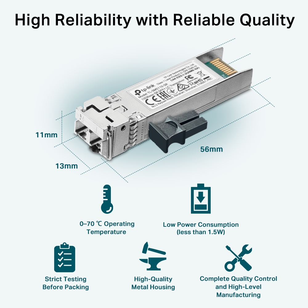 TP-Link 10GBase-SR SFP+ LC Transceiver TP-Link 10GBase-SR SFP+ LC Transceiver