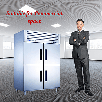 Energy-efficient Blue Star 4 Door Reach-In chiller with eco-friendly refrigerant.