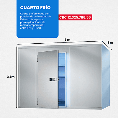 SUMINISTRO E INSTALACIÓN DE CUARTO FRÍO PARA MEDIA TEMPERATURA 5m x 3m x 2.5m