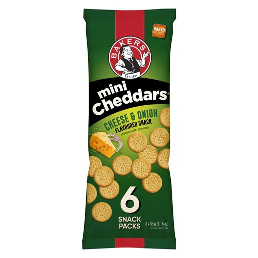 BAKERS MINI CHEDDARS CHEESE&ONION 6X33G
