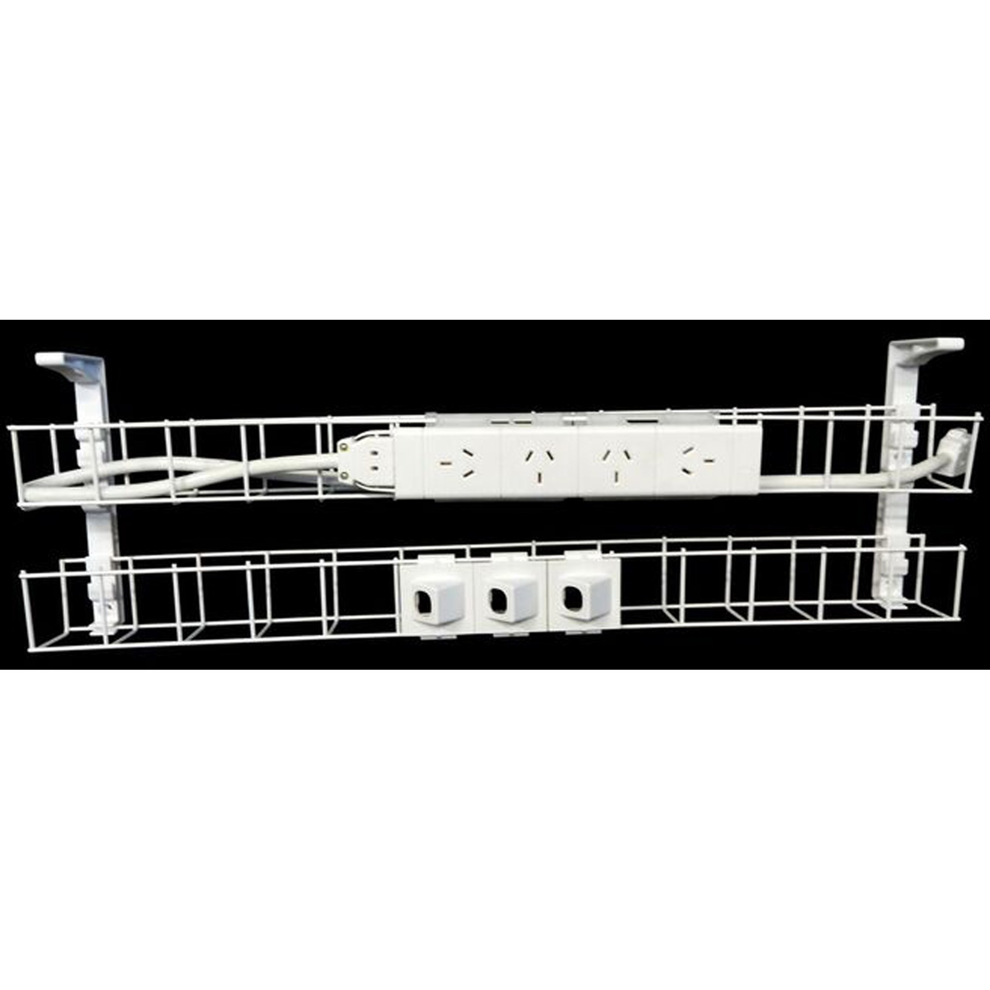 Rapidline Dual Tier Cable Basket Kit 650mm 4GPO+3Data + 1.5m Interconnecting Lead Wht
