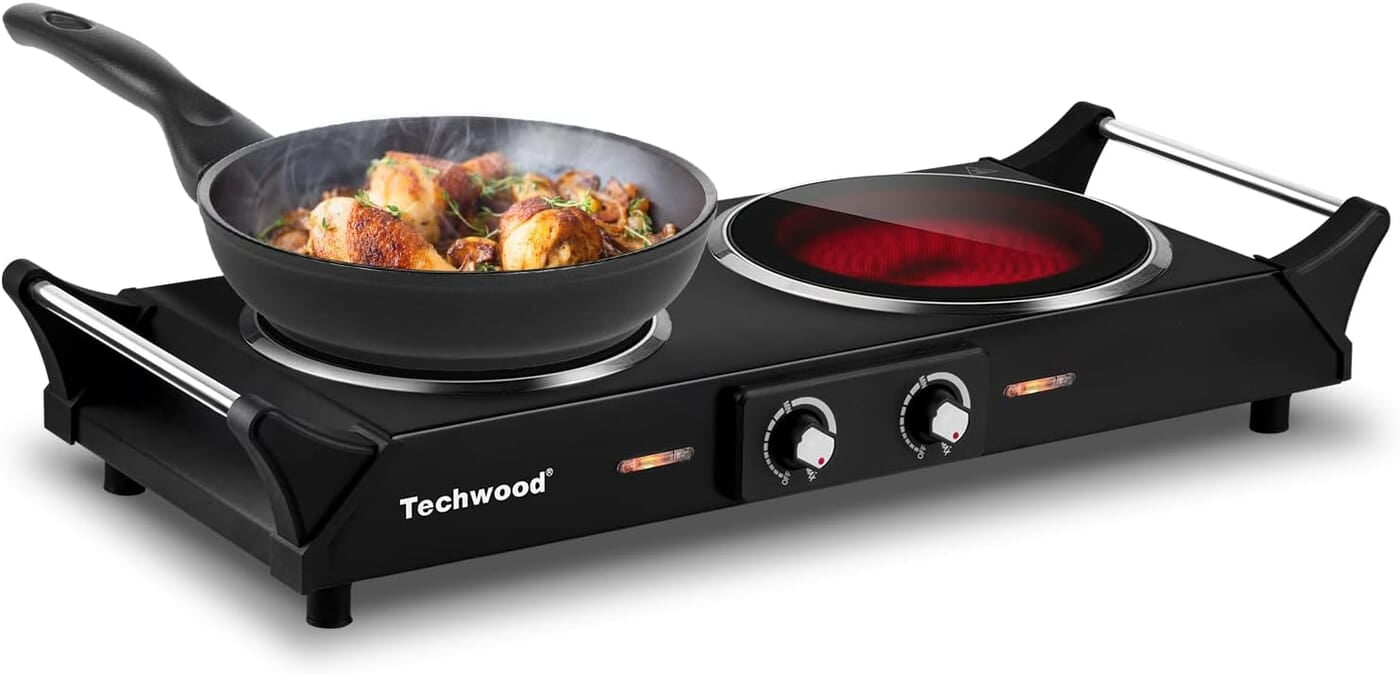 Techwood - Estufa eléctrica de cerámica infrarroja doble de 1800 W Techwood - Estufa eléctrica de cerámica infrarroja doble de 1800 W
