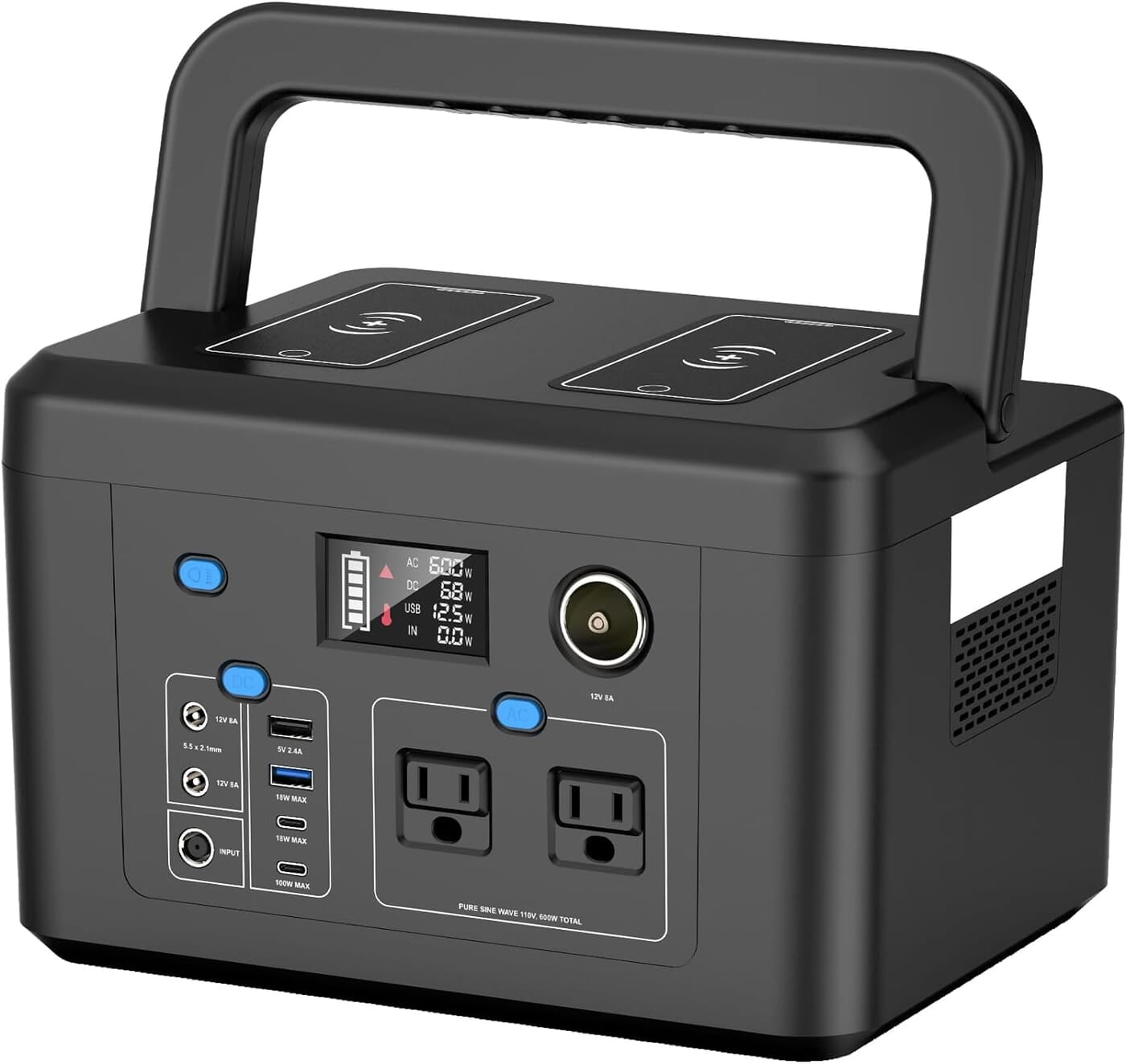 Estación de energía portátil de 600 W, batería de reserva powkey