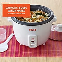 IMUSA USA GAU-00013 - Arrocera eléctrica antiadherente para 8 tazas (sin cocinar) para 16 tazas (cocida), color blanco