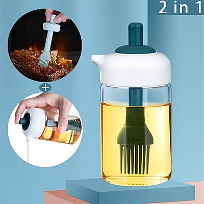 2IN1 OILS DISPENSER GLASS BOTTLE WITH SILICON BRUSH -230ML