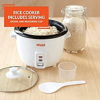 IMUSA USA GAU-00013 - Arrocera eléctrica antiadherente para 8 tazas (sin cocinar) para 16 tazas (cocida), color blanco