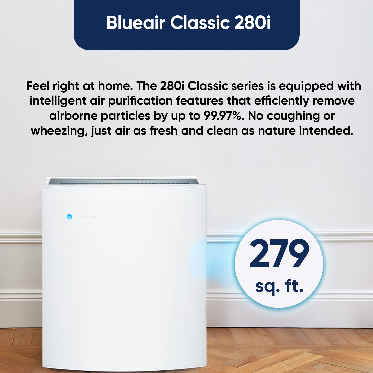 Coverage area of Blueair Classic 280i WIFI Smart Air Purifier with Integrated Air Sensors