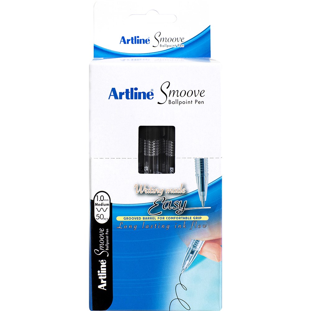 Artline 8210 Smoove Ballpoint Pen Medium 1mm Black Pack  Of 50