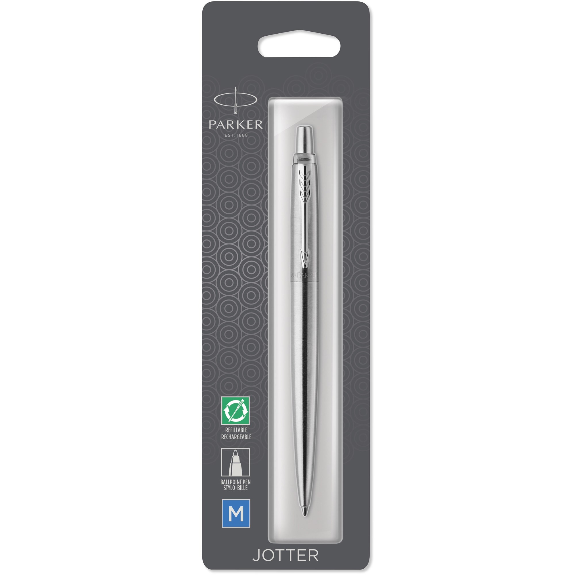 Parker Jotter Ballpoint Pen Chrome Trim Stainless Steel Blue Refill